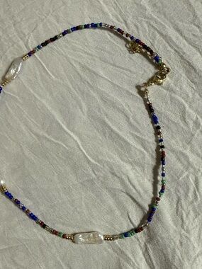 Multicolor Seed Bead & Freshwater Pearl Necklace - Unbranded